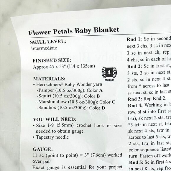 Herrschners Flower Petals Baby Blanket Crochet Kit - Yarn + Pattern 45 x 53 - Picture 5 of 5